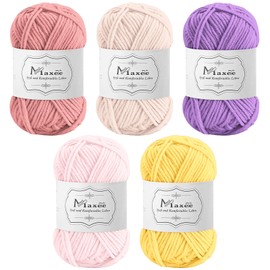 Maxee Crochet Yarn 250 g (50 g x 5 Colours), Acrylic Wool for Knitting, Yarn for Crochet and Knitting, hand-knitting yarn Set, Cotton Yarn for Crochet, Wool for Knitting and Crafts