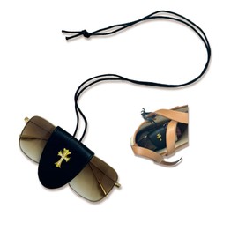 Tosygnb Leather Sunglasses Case with Magnetic Closure, Necklace Style Holder, Glasses storage bag，Sunglasses clip (gold