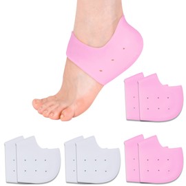 Aphlos 4 Stück Silikon Fersenpolster, Fersensporn Einlagen, Schmerzlinderung bei rissigen Fersen und Plantarfasziitis, Atmungsaktive Gel Heel Cups, Fersenschutz (Pink + Weiß).