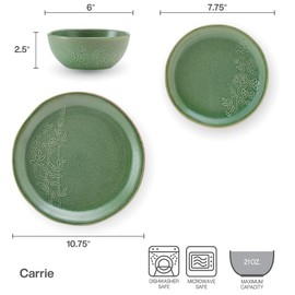Pfaltzgraff Carrie 12 Piece Dinnerware Set, Service for 4, Green