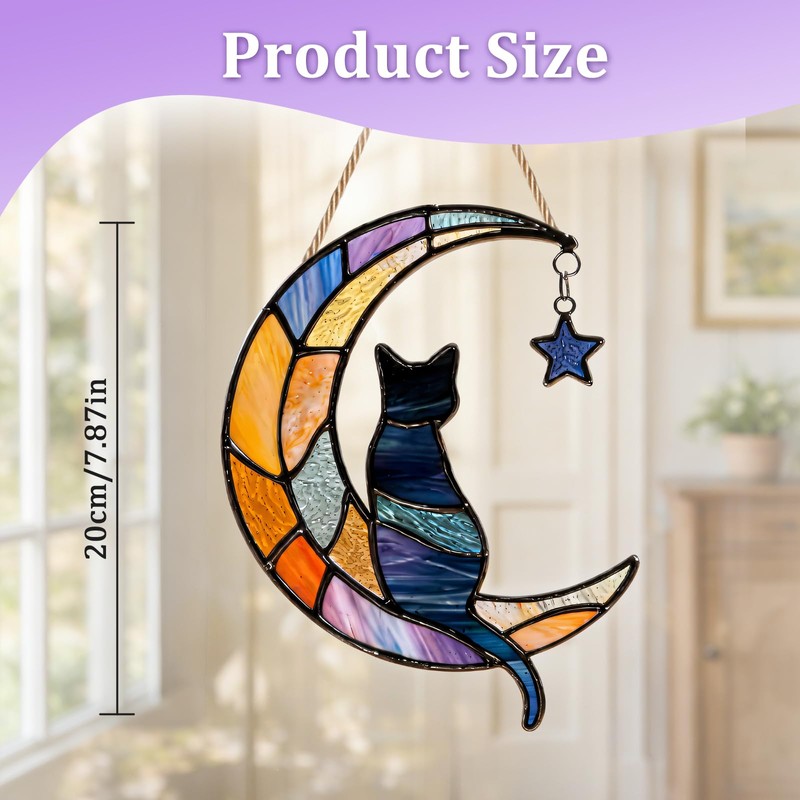 Black Cat on The Moon Sun Catcher, Hanging Garden Ornaments
