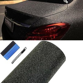 LZLRUN - Película de vinilo mate autoadhesiva para coche con diamantes de imitación y brillantes, accesorio decorativo DIY para coche, color negro, 12 x 60 pulgadas