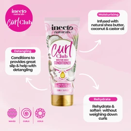 INECTO Curl Club, Curl-Defining Conditioner 250ml, Vegan & Cruelty Free Frizz Styling Curl Control for Curly or Wavy Hair, 100% Natural