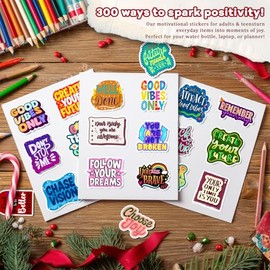300PCS Motivational Stickers, Inspirational Positive Affirmation Stickers for Vision Boards, Adults, and Kids; Encouraging for Water Bottles, Laptops, and Kindles