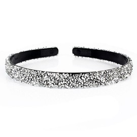 2Pcs Rhinestone Headband Handmade Vintage Crystal Pearl Hairbands Silver Diamond Bling Headbands Hair Hoops Padded Headband Glitter Beaded Jeweled for Bridal Wedding Party Hair Accessories
