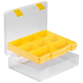 OffiXymeric Plastic Storage Bin with Clear Lid and Removable Tray, Perfect for Craft Supplies, Art Tools,Beads, Stackable Organizer with Portable Handle, Durable Design for Home or Office Use（Yellow）
