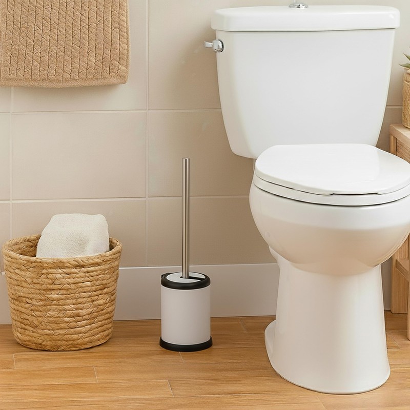 Bath Toilet Bowl Brush Holder with Folding Lid (Chrome)