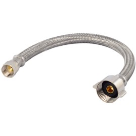 Eastman 12 Inch Flexible Toilet Connector, 7/8 Inch Ballcock Nuts x 3/8 Inch Flare Inlet Connection, Stainless Steel Braided Toilet Hose, 48097