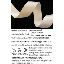 gcs 25 Meters Of Satin Ribbon Wedding Party Gifts Wrap deco. 15mm In Multiple Colours Pack Rolls (Cream)