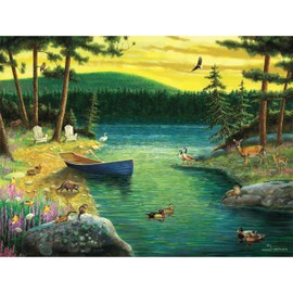 1000 Piece Puzzle for Adults Enigma J Charles A Serene Place Canoe at Stream 27X20 blueboard Jigsaw