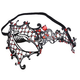 Coolwife Masquerade Mask Vintage Phantom Of The Opera One Eyed Half Face Costume (Couple A Red)