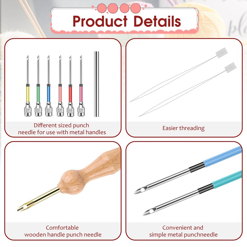 12 Pieces Punch Needle Kit, Embroidery Punch Needle Tool Adjustable