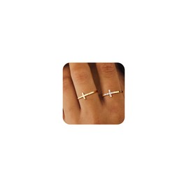 Foxgirl Cross Gold Rings for Women Non Tarnish, Dainty Trendy Stackable Ring Set 14k Gold Plated Thin Cz Cross Finger Rings for Women Non Tarnish Simple thumb Rings for Momen Gold Jewelry Size 5-10,
