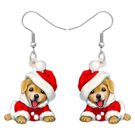 SHIGIE Acrylic Christmas Santa Hat Labrador Retriever Dog Earrings Holiday Dangle Pets Animals Decor For Women Puppy Lovers Gifts (Yellow)