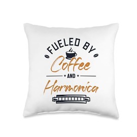 Chromatic Harmonica Accessories Set Beginner Gifts Fueled by Coffee Mouth Harp Harmonica Throw Pillow, 16x16, Multicolor