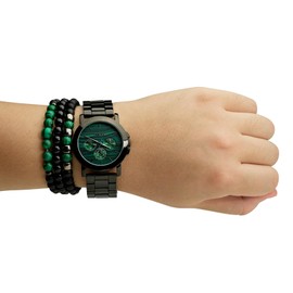 TIME100 Men's Watch & Bracelet Set: Quartz Watch Gift Set with Stackable Beaded Bracelets, 3ATM Water Resistant, Perfect for Business and Casual Wear (Green)