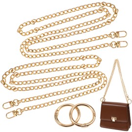 JJUNW Pack of 2 Bag Chain Gold 120 cm, Handbag Chain Metal Shoulder Strap Chain with 2 Pieces Round Carabiner, Shoulder Strap Chain Replacement Chain for Handbags, Shoulder Bags, Purses, gold