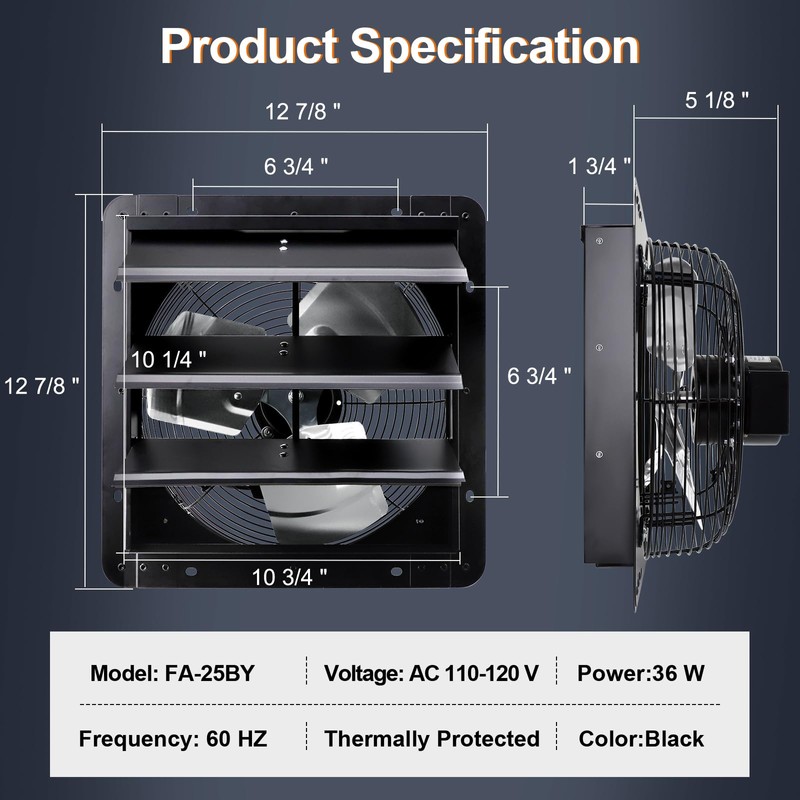 Hiorucet 10" Wall Mounted Shutter Exhaust Fan with Speed Controller