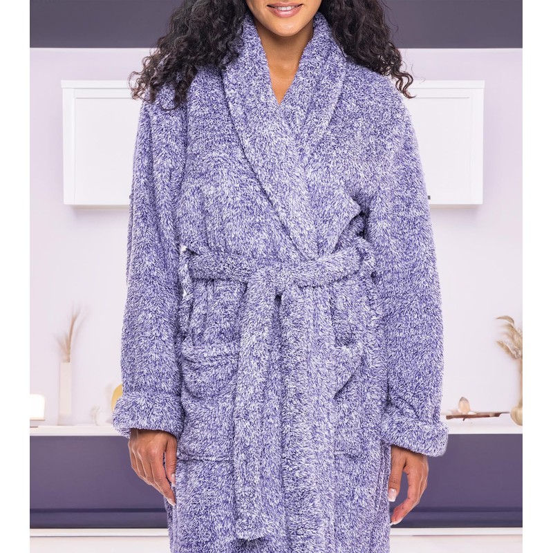Alexander Del Rossa Fluffy Fuzzy Robe for Women, Heathered Purple