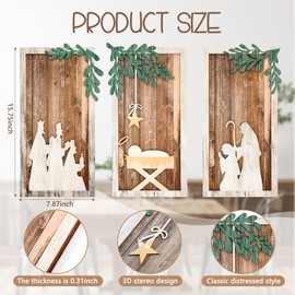 Soaoo 3 Pcs Christmas wooden nativity scene wall decorations Farmhouse christian christmas Ornaments Rustic jesus nativity wall decor for Shelves Tables Xmas Decorations Indoor(Classic Color)