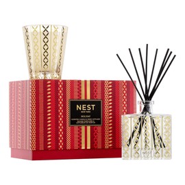 NEST New York Scented Classic Candle (8.1 oz) & Diffuser (5.9 fl oz) Set, Holiday - Reusable Glass Vessel - Vegan, Cruelty Free