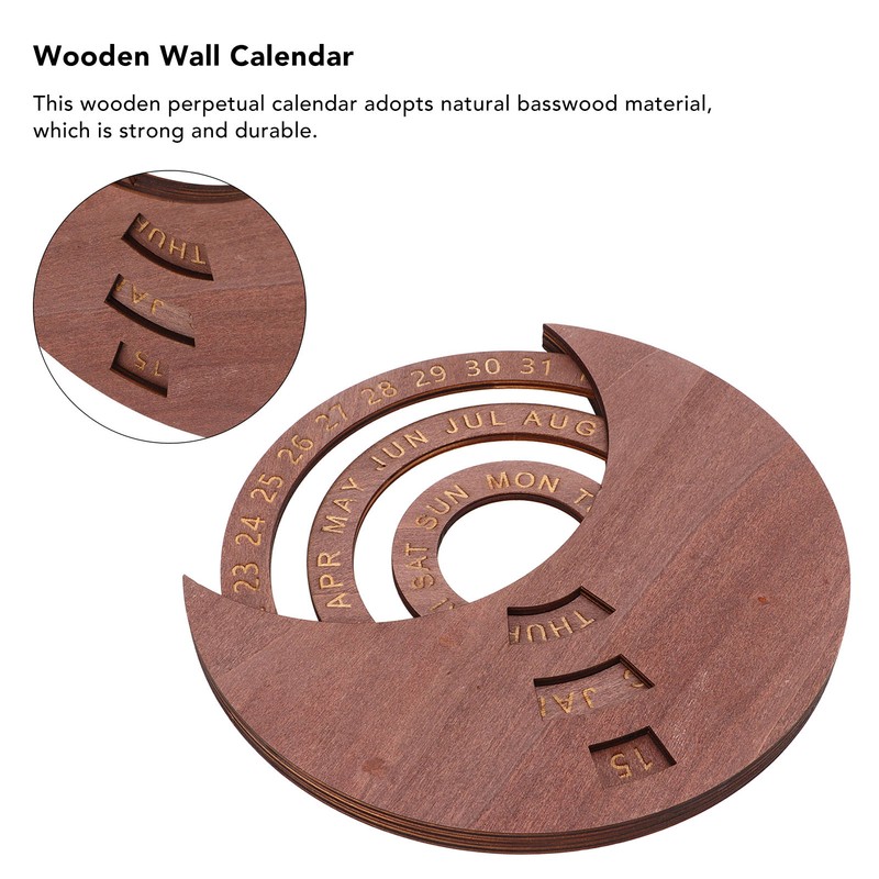 Wooden Disc Calendar Dark Brown Rotatable Disc Natural Wood Vintage