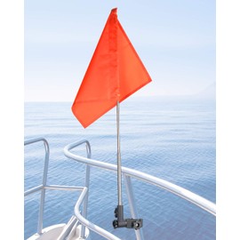 kemimoto Orange Boat Flag, Boat Safety Flag with Boat Flag Holder Rail Mount for Skier, Swimmers, Surfer, Skier Safety Flag
