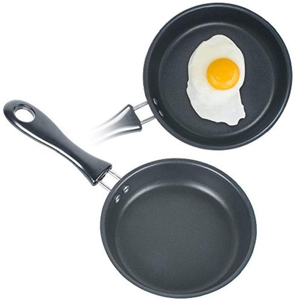 MiawPay Padella antiaderente rotonda per uova, padella per uova e pancake, mini padella per uova e pancake, lavabile in lavastoviglie, piccola padella per uova, senza PFOA, 12 cm, nero