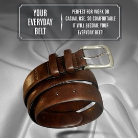 Nine West Mens Belt Vegan Leather Regular Dress Casual Everyday Belt 32mm Wide, Catskill Brown Belt Designed in the USA, XL