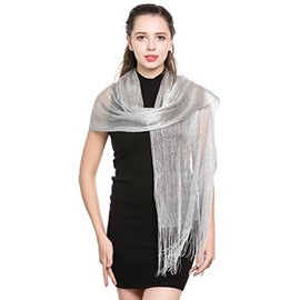 World of Shawls Scarfs and Wraps for Evening Dresses - Sheer Bridal Women's Scarves for Prom, Wedding, Party (Light Silver)