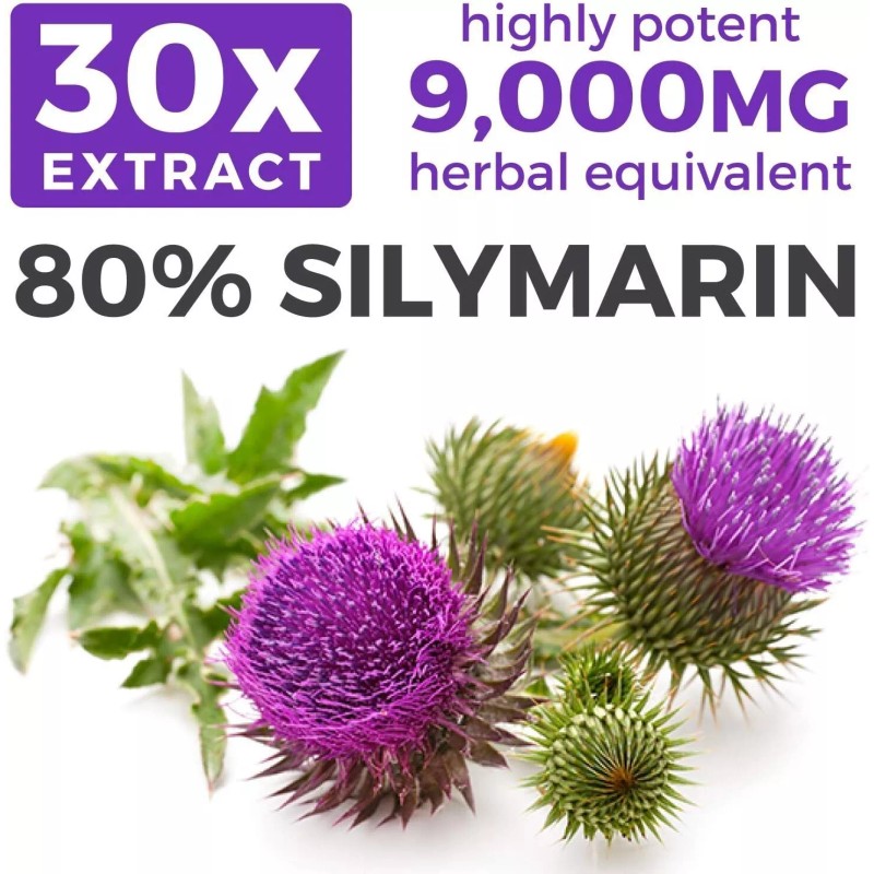 PureCo Organic Milk Thistle Capsules 80% Silymarin 9,000mg of Milk