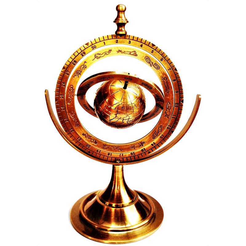 Purpledip Brass Armillary Globe with Zodiac Signs: Vintage Memorabilia (11492)