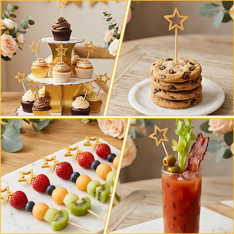 Gold Star Cocktail Picks - 50 PCS Decorative Fancy Toothpicks