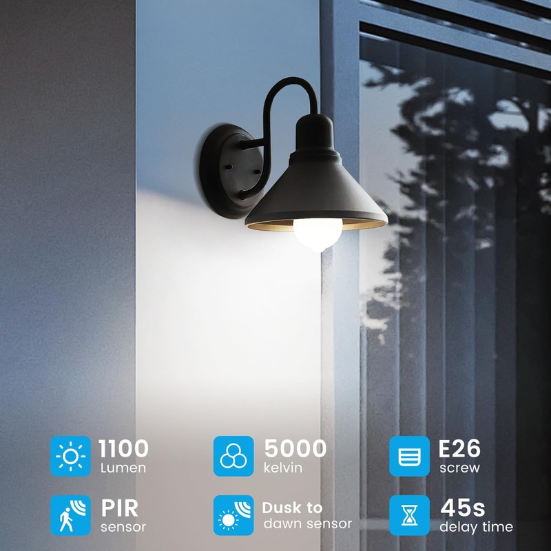 Aovpex Motion Sensor Light Bulbs, Dusk to Dawn, 13W 100W