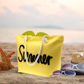 We We Summer Beach bags for Women Large Canvas Beach Bag Tote Daily bags Women's Shoulder Bag Handbag for Travel Gym Swim (Yellow bag)