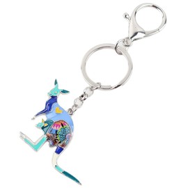 WEVENI Llavero con diseño de canguros australianos esmaltados, para mujer, chica, bolsa de regalo, llavero, llavero para coche, bolso, joyería de moda, Azul, 40mm x 53mm