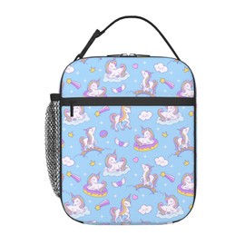 Gianlaima Cute Unicorn Blue Rainbow Cloud Donut Lunch Bag Portable Insulated Lunch Bag Reusable Cooler Totes For Women Men Adults Work Picnic Camping