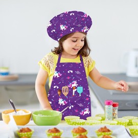 DEABOLAR Kids Chef Hat and Apron, Adjustable Kids Aprons with Pocket Girls Boys Kitchen Toddler Aprons for Cooking Baking