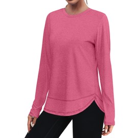 Workout Tops for Women Long Sleeve Uv Sun Protection UPF Clothing Rash Guard Moisture Wicking Pilates Outfits Tunics to Wear with Leggings Fall Winter Pink L