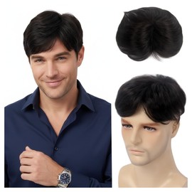 H&Bwig toupee for men, Short Toppers Hairpiece Clip in Hair Extensions for Covering White Loss Hair Toupee (Natrual Black), include Mens toupee tape