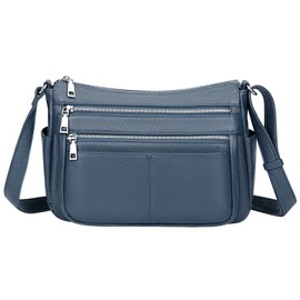 Over Earth Leather Crossbody Bag for Women Soft Multi Pockets Messenger Bag Genuine Leather Purses and Handbags (O119E-2G Indigo Blue)