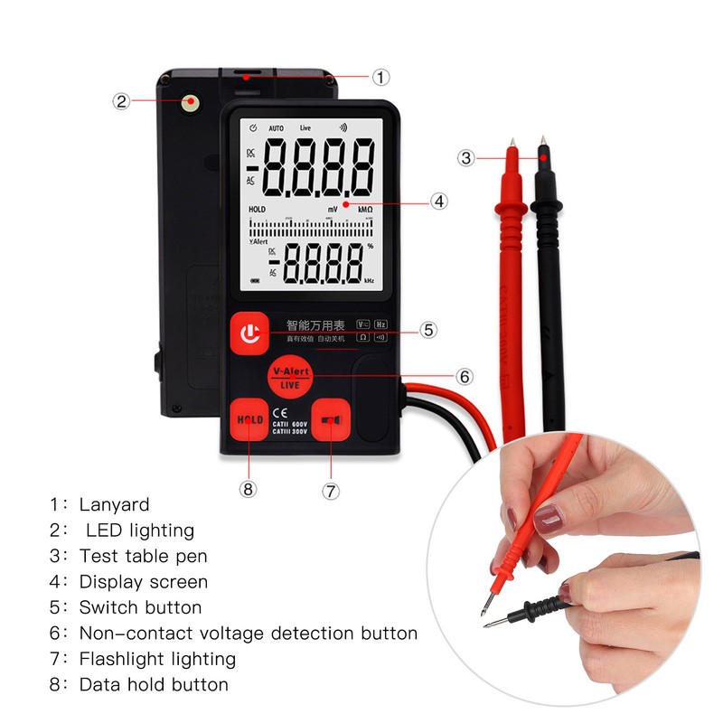 Measuring Voltage Tester Digital Multimeter AC/DC Equipment 3‑Line Display Voltmeter