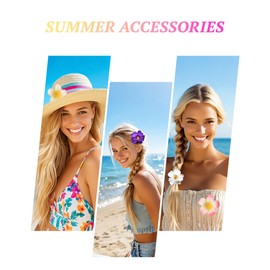 ASDIIT 12 Pcs Hibiscus Flower Hair Clips for Women, Artificial Orchid Plumeria Three Hawaiian Flower Hair Pins Brooches Accessories, Tropical Beach Holiday Party Wedding