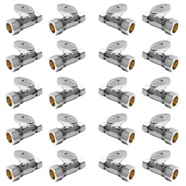20-PCs HeSun Straight Stop Valve, 1/2" Nominal (5/8"OD) Compression x 3/8" OD Compression, 1/4 Turn Shut Off Valve for Bathroom, Chrome Plated Brass(VALVE122-20)