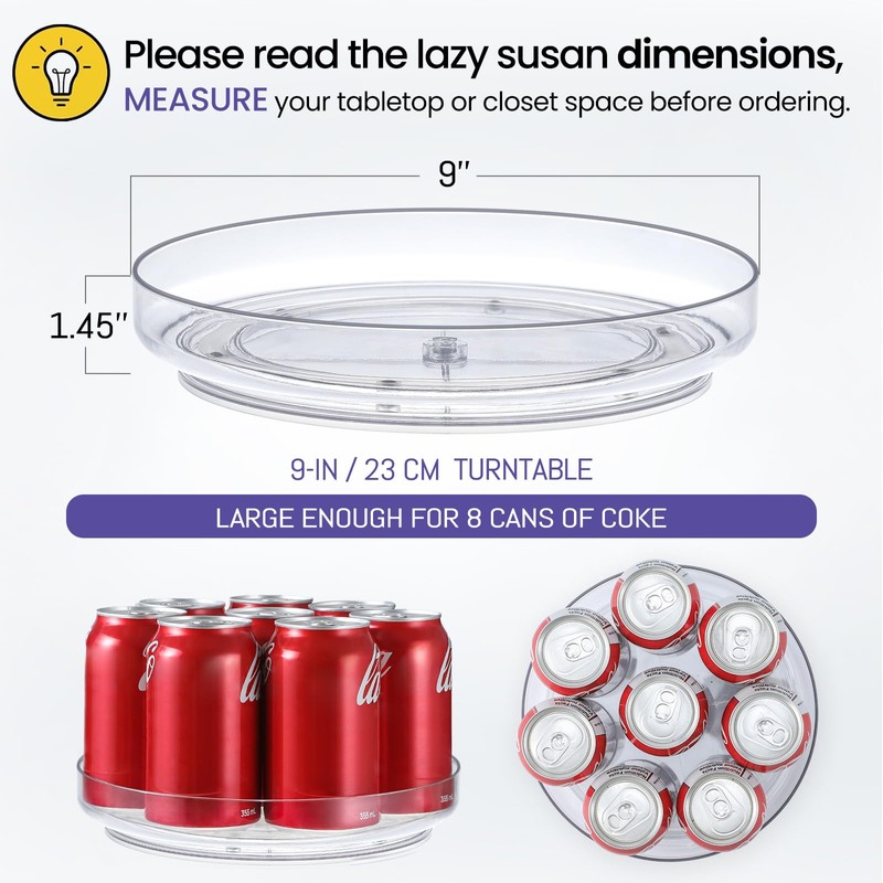 2 Pack 9 Inch Clear Acrylic Lazy Susan, Non-Skid Turntable
