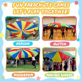 Sonyabecca Parachute, Play Parachute 10ft 12ft 16ft with 12 Handles 20ft 24ft with 16 Handles for Kids Cooperation Group Play
