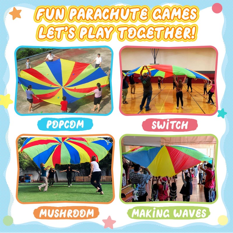 Sonyabecca Parachute, Play Parachute 10ft 12ft 16ft with 12 Handles