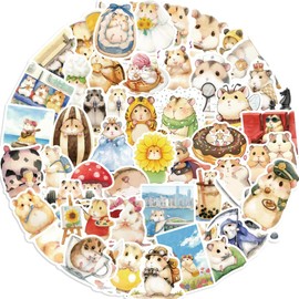 50PCS Hamster Stickers for Bumper,Scrapbook,Skateboard,Water Bottle,Notebook,Suitcase,Laptop,Cute Animal Cartoon Waterproof Sticker,Teens Sticker,Kawaii Cartoon Hamster Aesthetic Vinyl Sticker