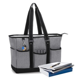 Damero Teacher Bag with Padded Laptop Compartment, Teacher Work Bag for Women, Teacher Shoulder Bag with Multiple Pockets for Teacher Supplies, Grey