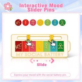Yadiana Cute Social Battery Pin, 2 Pcs Interactive My Social Battery Mood Slider Pin for Introverts Emotional Expression, 7 Days Fun Decorative Enamel Lapel Pins for Backpacks Hat Clothing